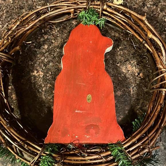 Christmas Wreath Hand-painted Wooden Santa Decoration 13” Pinecones Holly - Picture 5 of 9